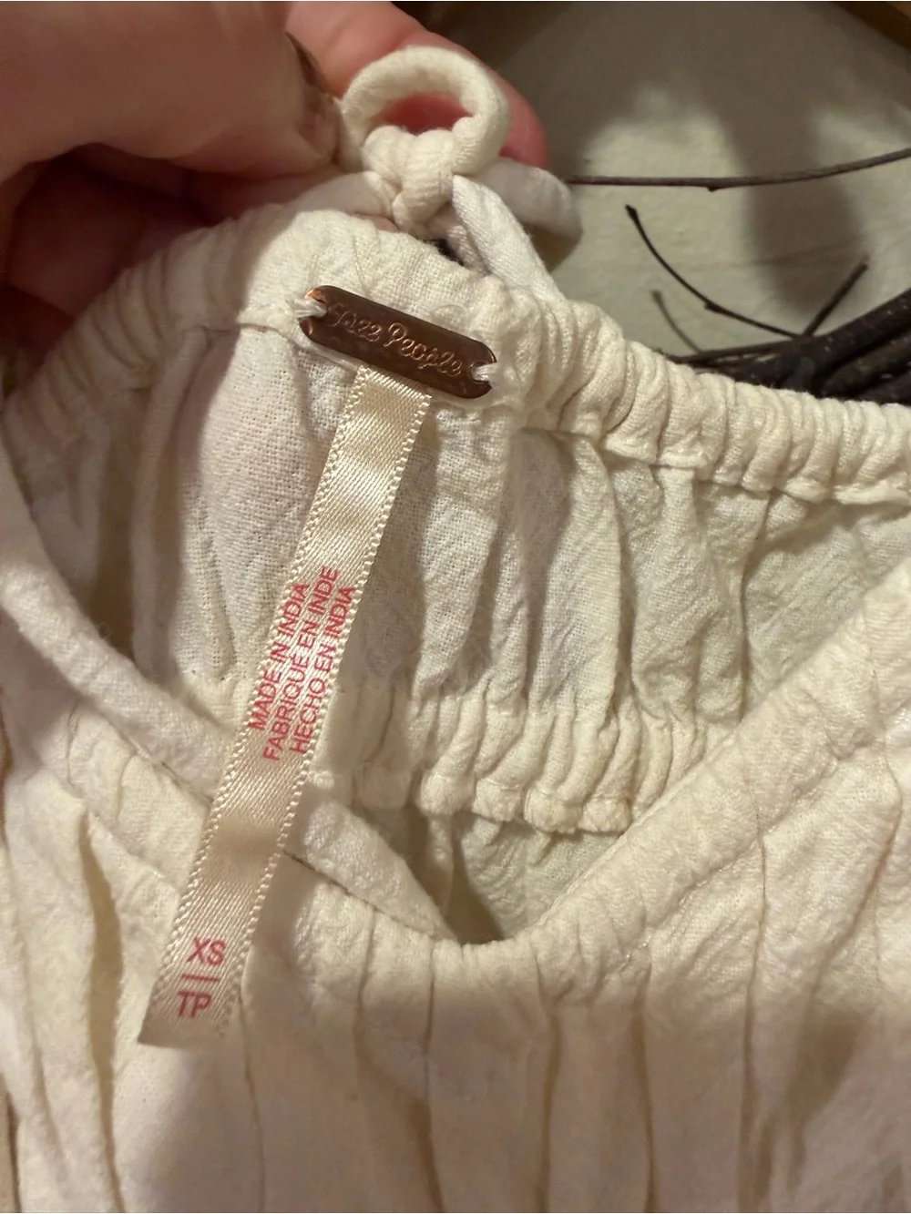 Free People Cream Textured Cotton Jumpsuit